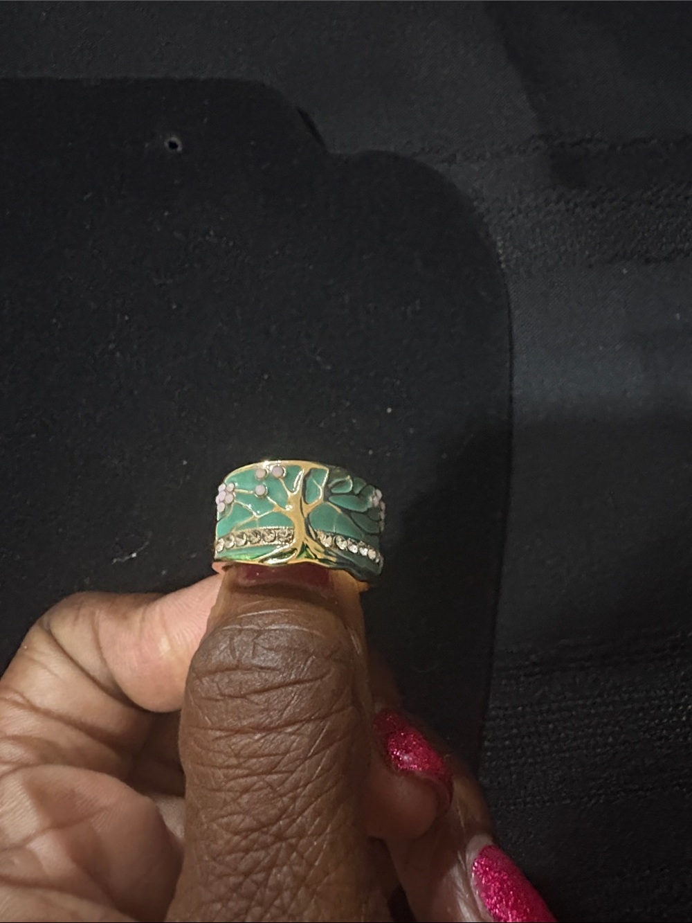 Gold-Tone Green Enamel Tree of Life Statement Ring - Women Jewelry